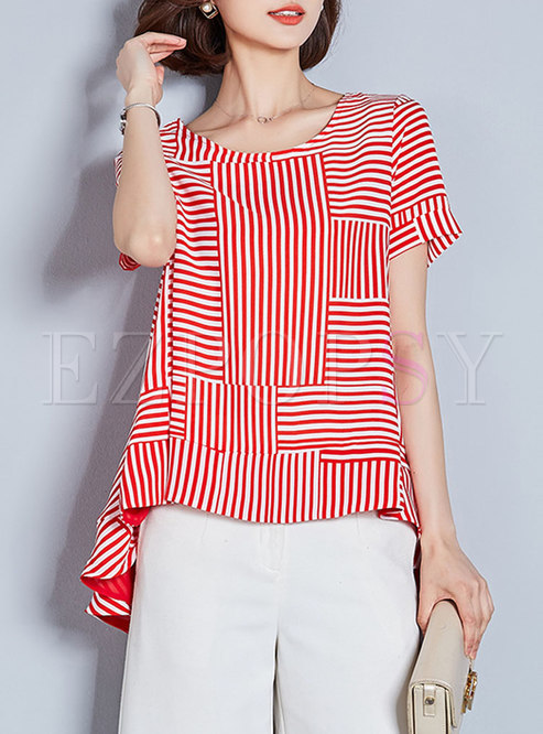 Red Pinstriped Loose Fashion Top